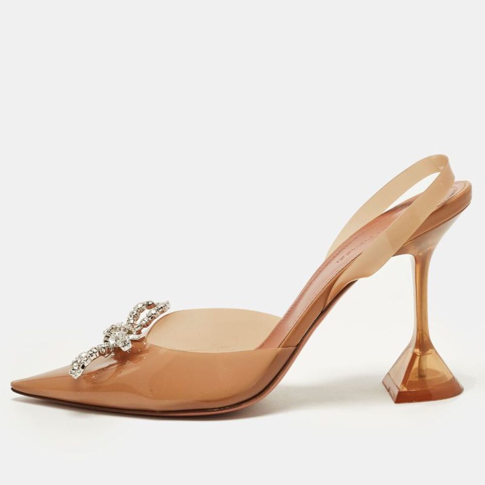Amina Muaddi Holli Glass Size 39 Brown Pvc Slingback Pumps